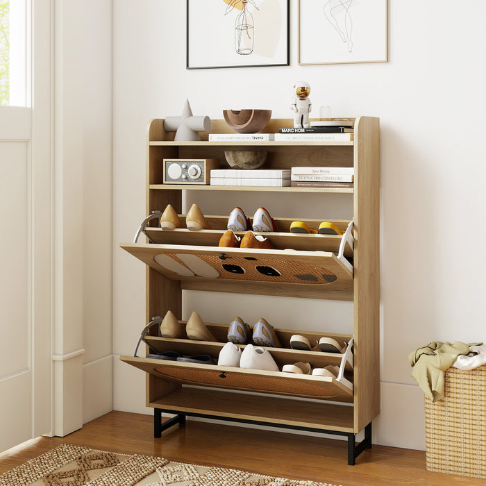 Shoe Cabinet wIth 2 Flip Drawers Freestanding Shoe Organizer Rustic Shoe Storage Cabinet-