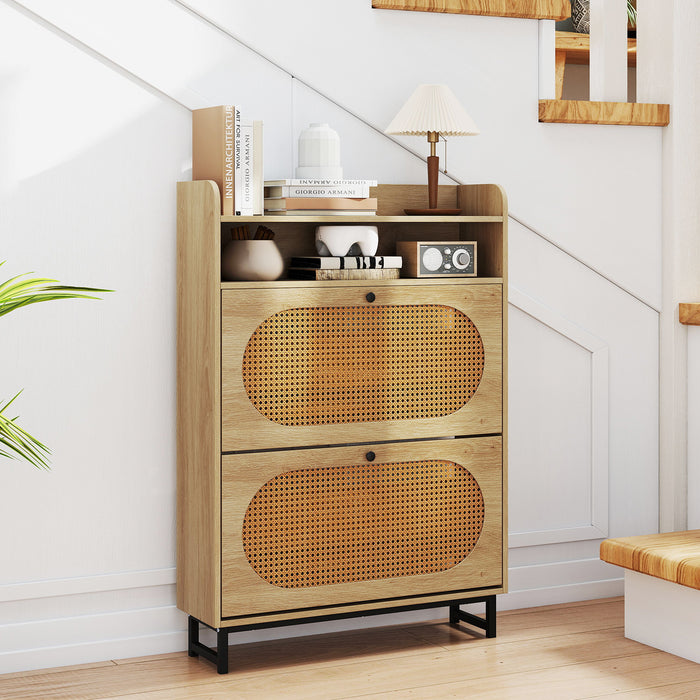 Shoe Cabinet wIth 2 Flip Drawers Freestanding Shoe Organizer Rustic Shoe Storage Cabinet-