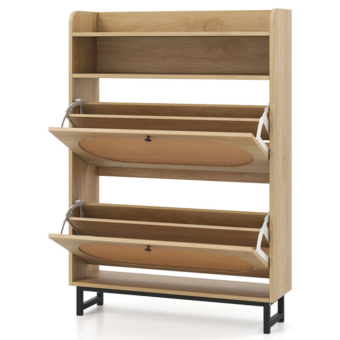 Shoe Cabinet wIth 2 Flip Drawers Freestanding Shoe Organizer Rustic Shoe Storage Cabinet-