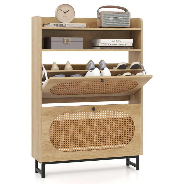 Shoe Cabinet wIth 2 Flip Drawers Freestanding Shoe Organizer Rustic Shoe Storage Cabinet-