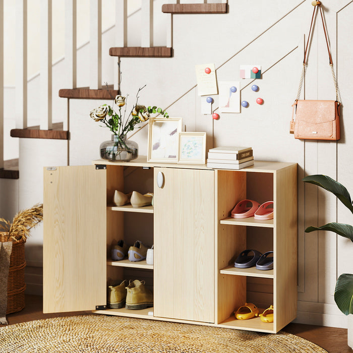 3-Tier Shoe Cabinet with Doors and Adjustable Open Shelves-White