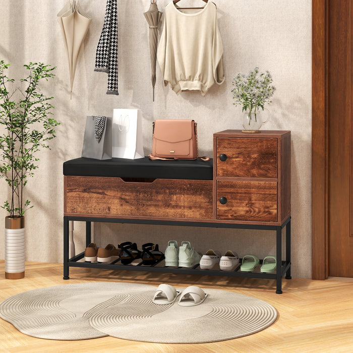 Shoe Entryway Bench with Flip Top Box and 2 Door Cabinets-