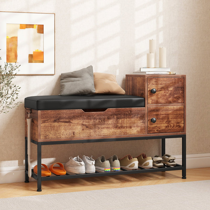 Shoe Entryway Bench with Flip Top Box and 2 Door Cabinets-