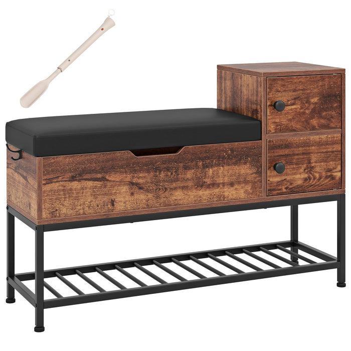 Shoe Entryway Bench with Flip Top Box and 2 Door Cabinets-