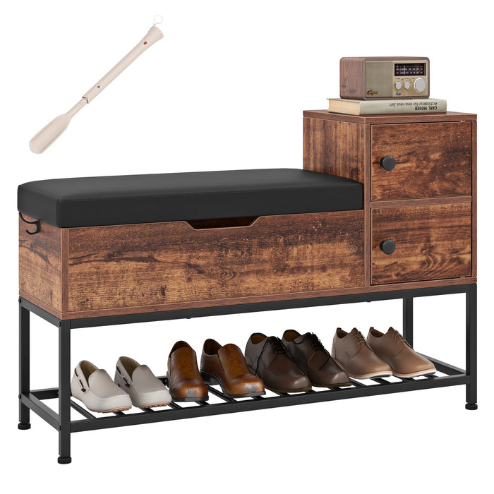 Shoe Entryway Bench with Flip Top Box and 2 Door Cabinets-