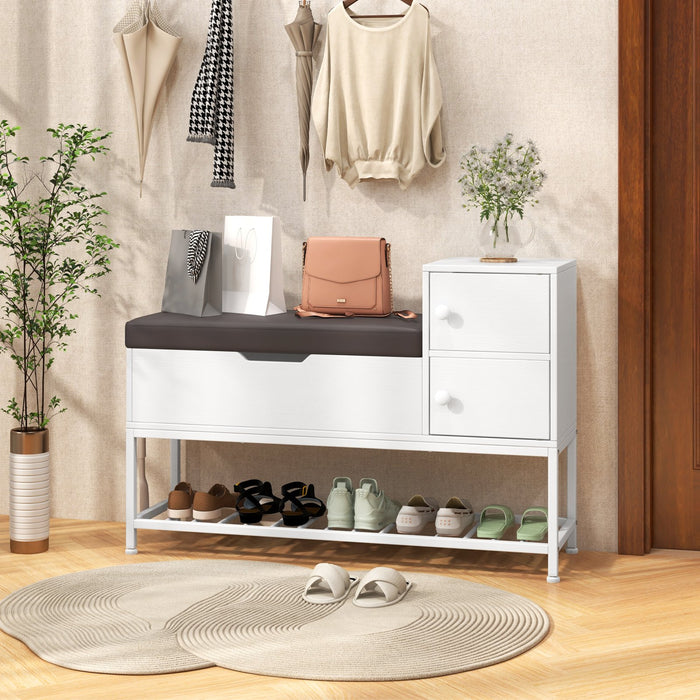 Shoe Entryway Bench with Flip Top Box and 2 Door Cabinets-