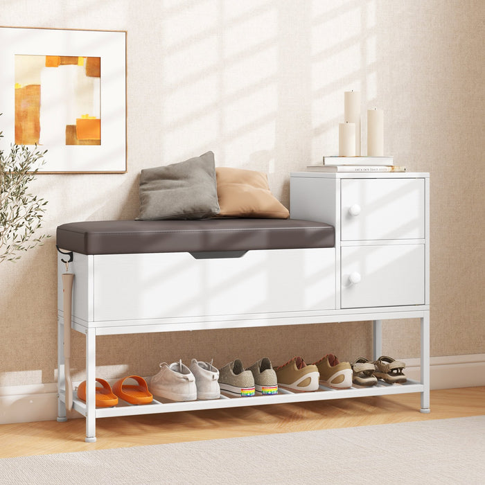 Shoe Entryway Bench with Flip Top Box and 2 Door Cabinets-
