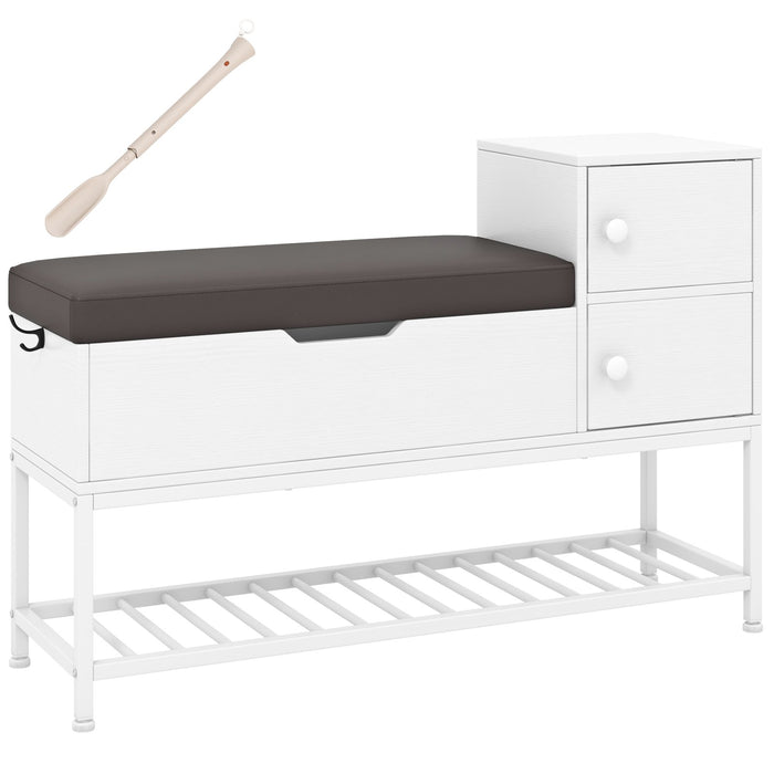 Shoe Entryway Bench with Flip Top Box and 2 Door Cabinets-