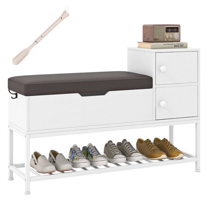 Shoe Entryway Bench with Flip Top Box and 2 Door Cabinets-