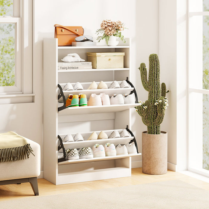 Shoe Storage Cabinet with 2 Flip Drawers and Open Storage-