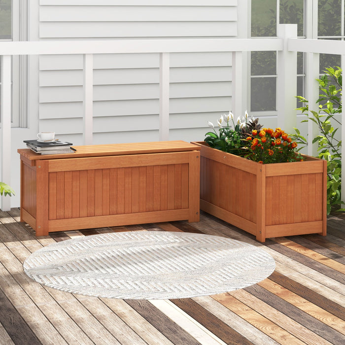 ShoreaHardwood Planter Box with Bench Outdoor Plant Container with Seat