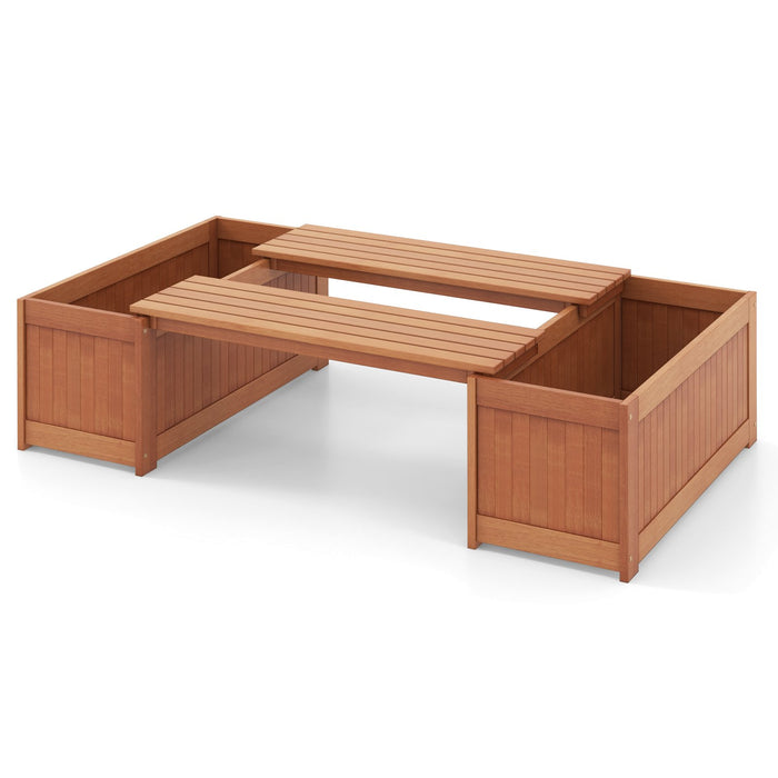 ShoreaHardwood Planter Box with Bench Outdoor Plant Container with Seat
