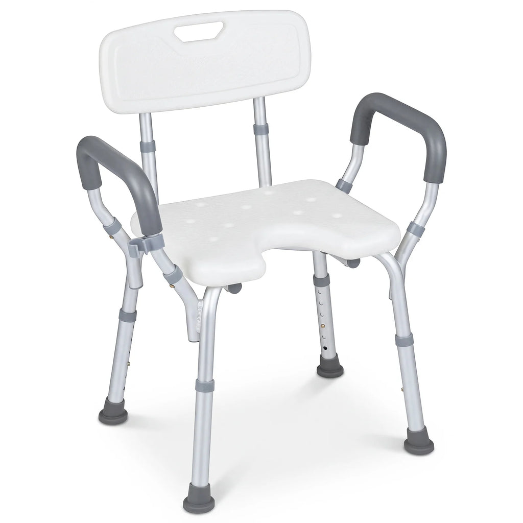 Shower Chair Height Adjustable with Backrest and Padded Armrests-Silver