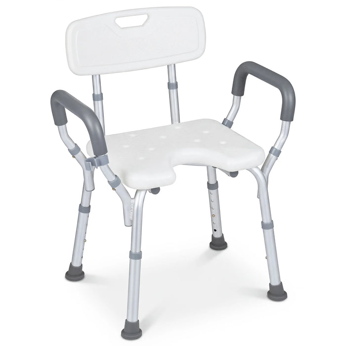 Shower Chair Height Adjustable with Backrest and Padded Armrests-Silver