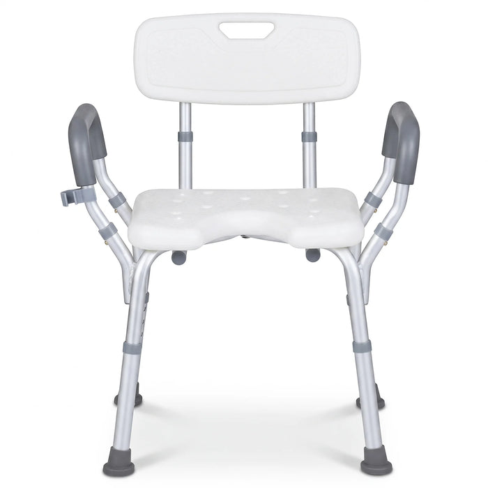 Shower Chair Height Adjustable with Backrest and Padded Armrests-Silver