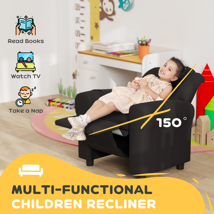 HOMCOM Kids Armchair, Kids Recliner Chair, PU Leather Kids Chair with Adjustable Backrest & Footrest, Padded Headrest, Black | Aosom UK