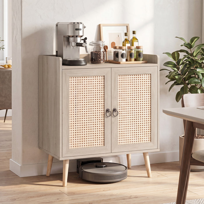 Sideboard Buffet Cabinet with 2 Doors Adjustable Shelf and Pine Wood Legs-Brown