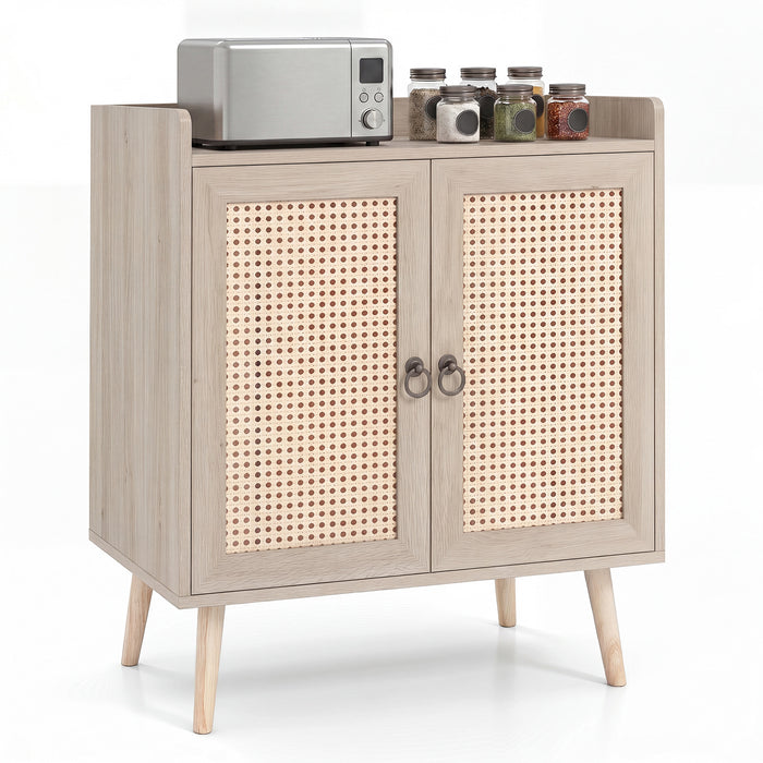 Sideboard Buffet Cabinet with 2 Doors Adjustable Shelf and Pine Wood Legs-Brown