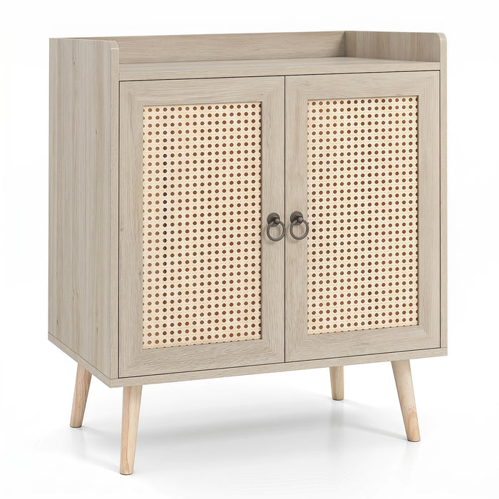 Sideboard Buffet Cabinet with 2 Doors Adjustable Shelf and Pine Wood Legs-Brown
