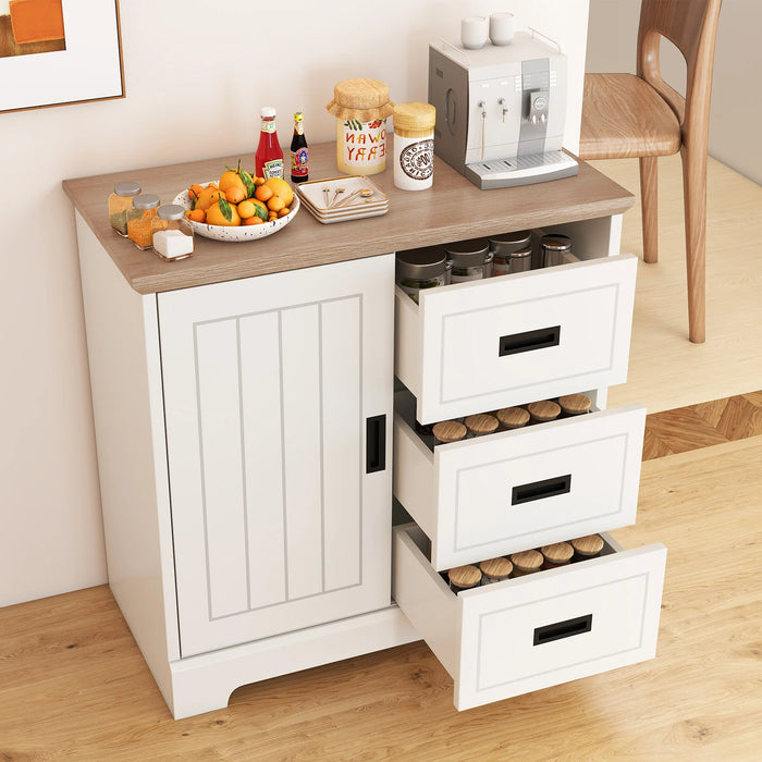 Farmhouse Sideboard Buffet Cabinet with Sliding Doors and 3 Drawers-Black
