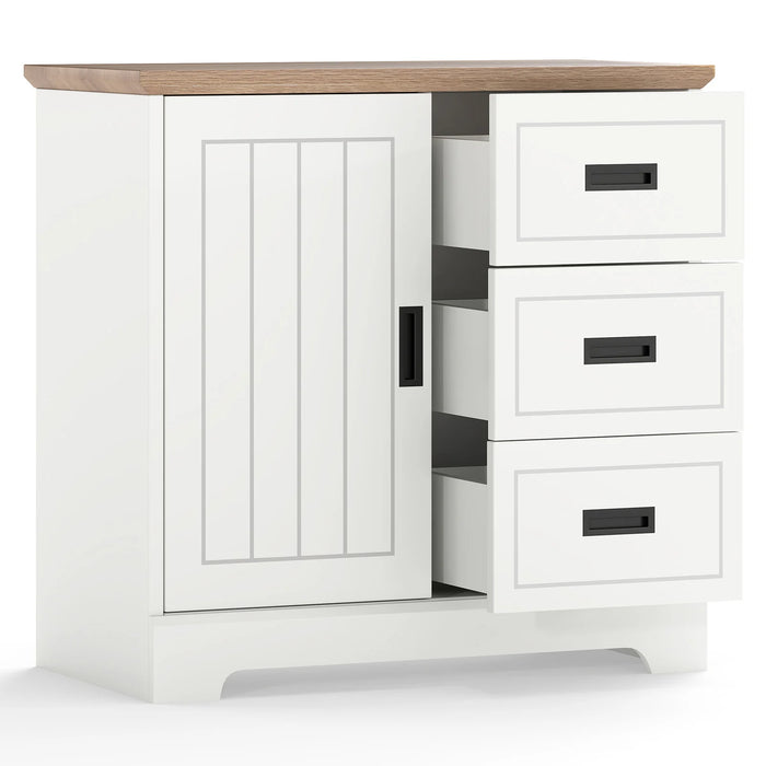 Farmhouse Sideboard Buffet Cabinet with Sliding Doors and 3 Drawers-Black