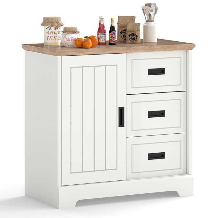 Farmhouse Sideboard Buffet Cabinet with Sliding Doors and 3 Drawers-Black