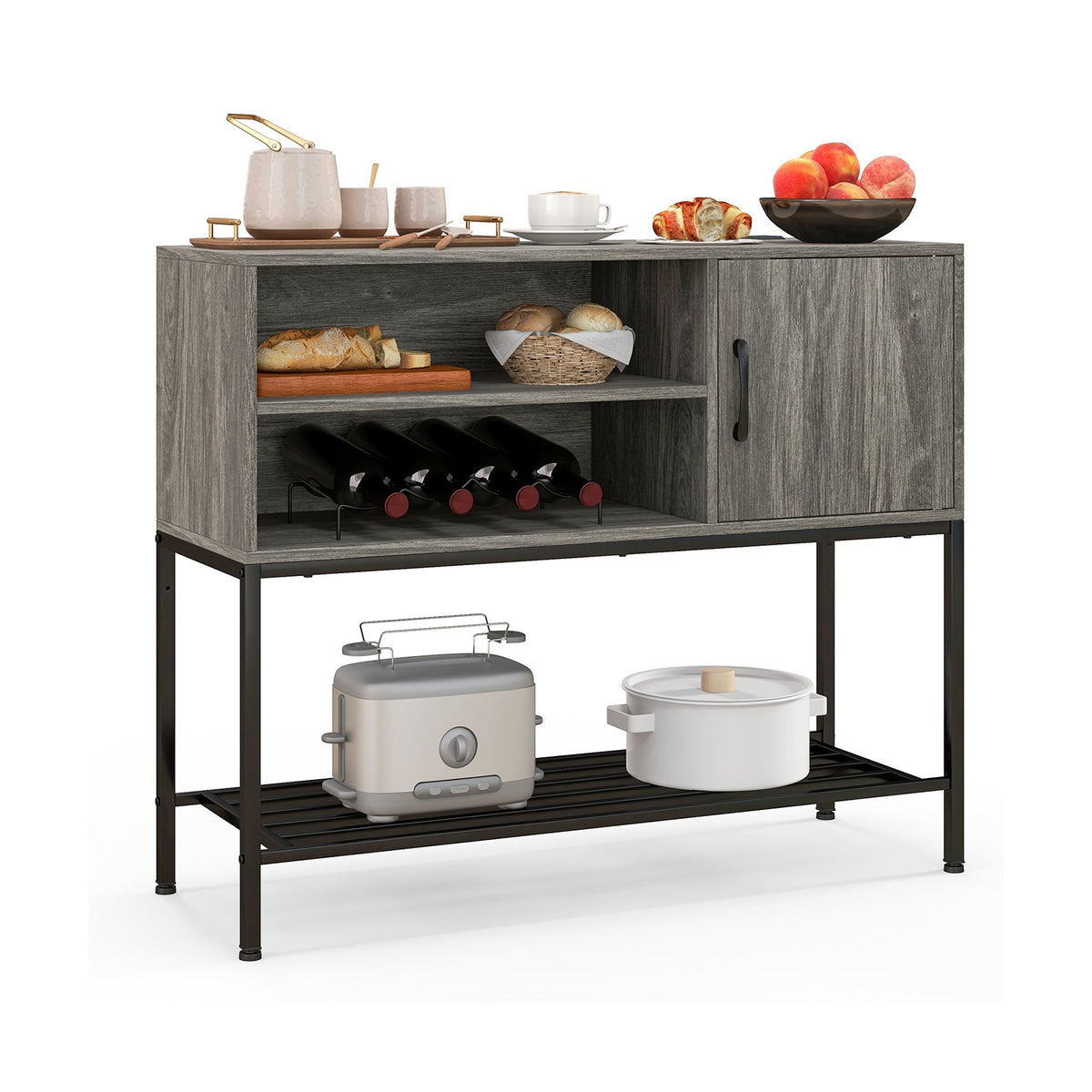Sideboard Buffet Cabinet with Wine Racks and Storage Shelves-