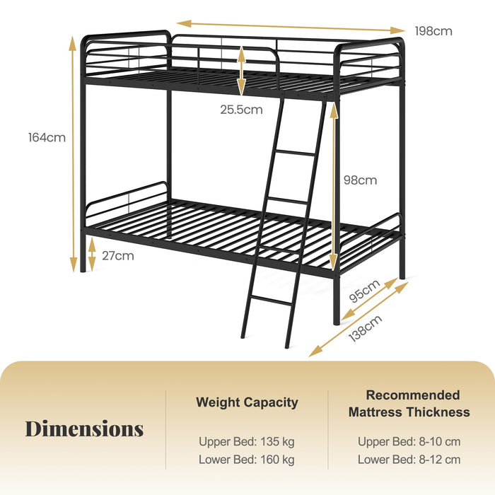 Single Bunk Bed with Ladder and Full-length Guardrails for Teens Adults-Black-