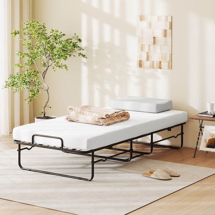 Single Size Folding Bed with Mattress and Lockable Wheels