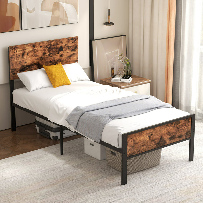 Metal Platform Bed with Headboard and Footboard-Brown-