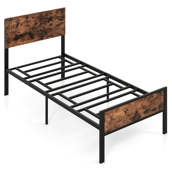 Metal Platform Bed with Headboard and Footboard-Brown-