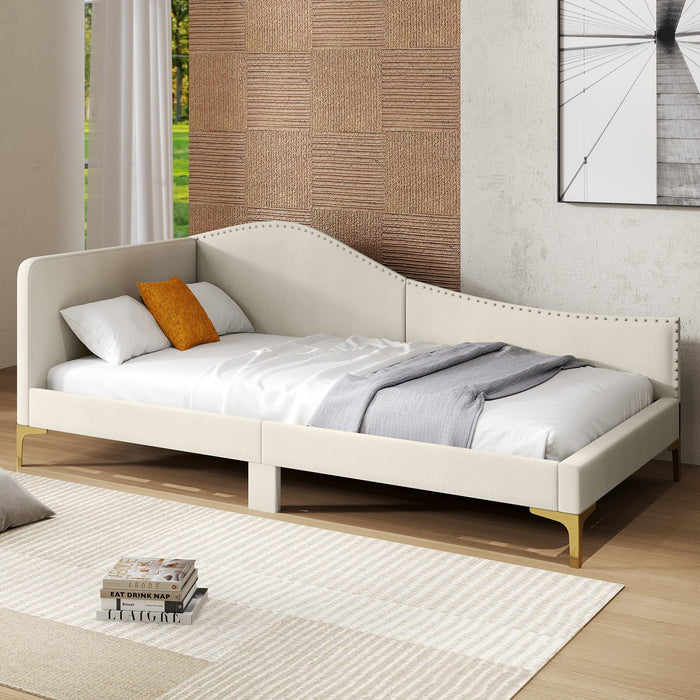 Single Size Upholstered Daybed Rivet-Tufted Platform Bed with Metal Legs-