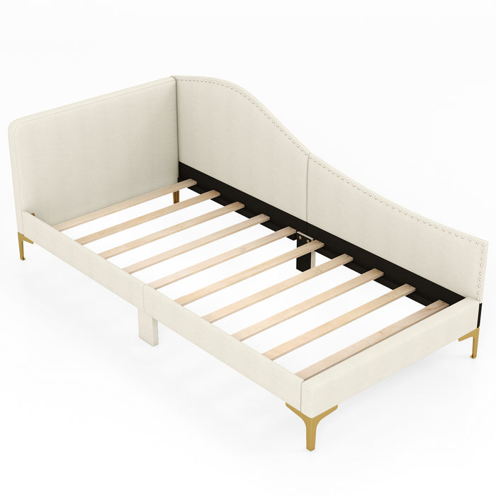 Single Size Upholstered Daybed Rivet-Tufted Platform Bed with Metal Legs-