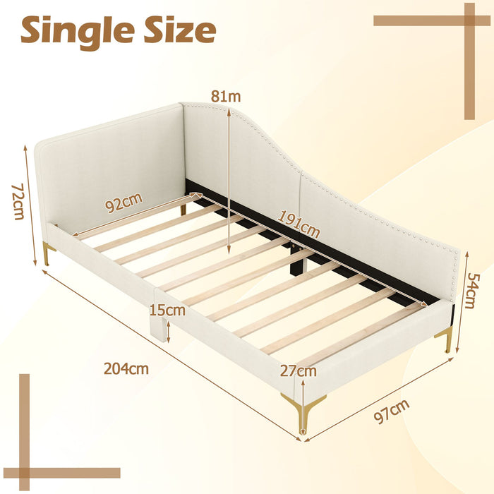 Single Size Upholstered Daybed Rivet-Tufted Platform Bed with Metal Legs-
