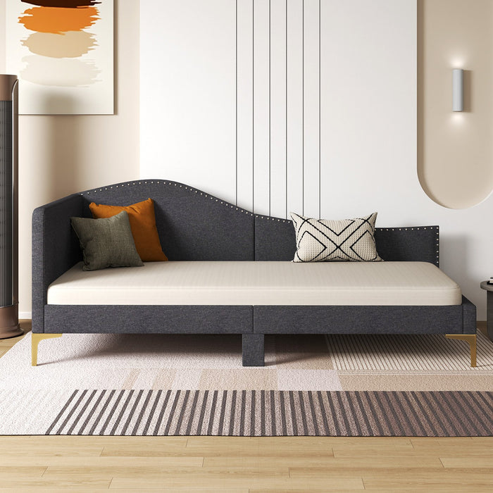 Single Size Upholstered Daybed Rivet-Tufted Platform Bed with Metal Legs-