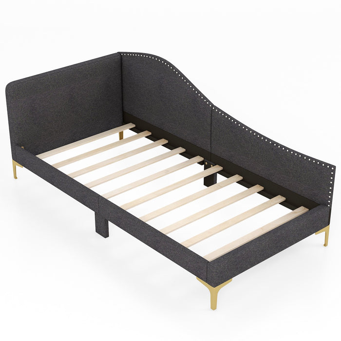 Single Size Upholstered Daybed Rivet-Tufted Platform Bed with Metal Legs-