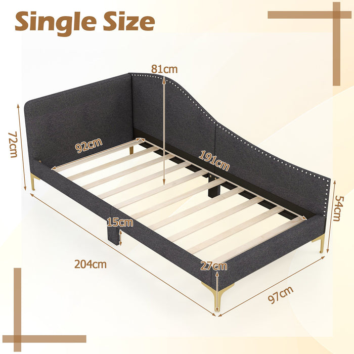 Single Size Upholstered Daybed Rivet-Tufted Platform Bed with Metal Legs-