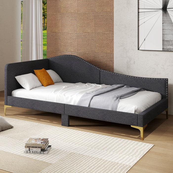 Single Size Upholstered Daybed Rivet-Tufted Platform Bed with Metal Legs-