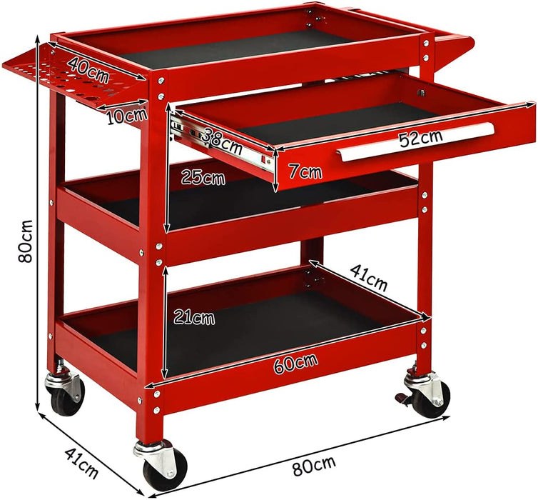 Utility Cart 3-Tray - Rolling Tool Organiser Trolley - Ideal for Workshop and Garage Storage Solutions