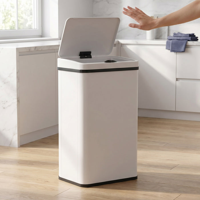HOMCOM 40L Sensor Bin with Soft-Close Lid, Stainless Steel Automatic Touchless Motion Sensor Kitchen Bin, White