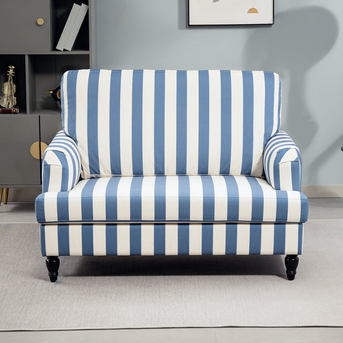 HOMCOM Modern Accent Chair, Velvet Armchair with Stripe, Turned Legs and Wide Seat, Upholstered Snuggle Chair for Living Room, Bedroom, Blue and White