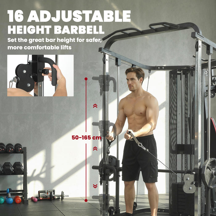 SPORTNOW Home Multi Gym Smith Machine with 65kg Weight Stack, Cable Pulley System, Chest Station, Preacher Pad & Leg Developer