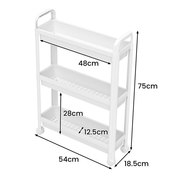 Slim Rolling Storage Cart 3-Tier Bathroom Organizer with Handles and Wheels-Black