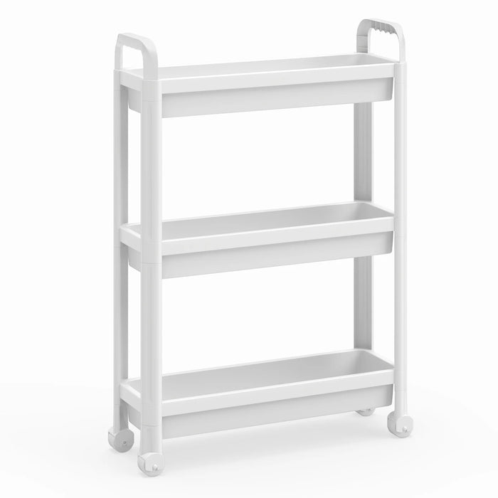 Slim Rolling Storage Cart 3-Tier Bathroom Organizer with Handles and Wheels-Black