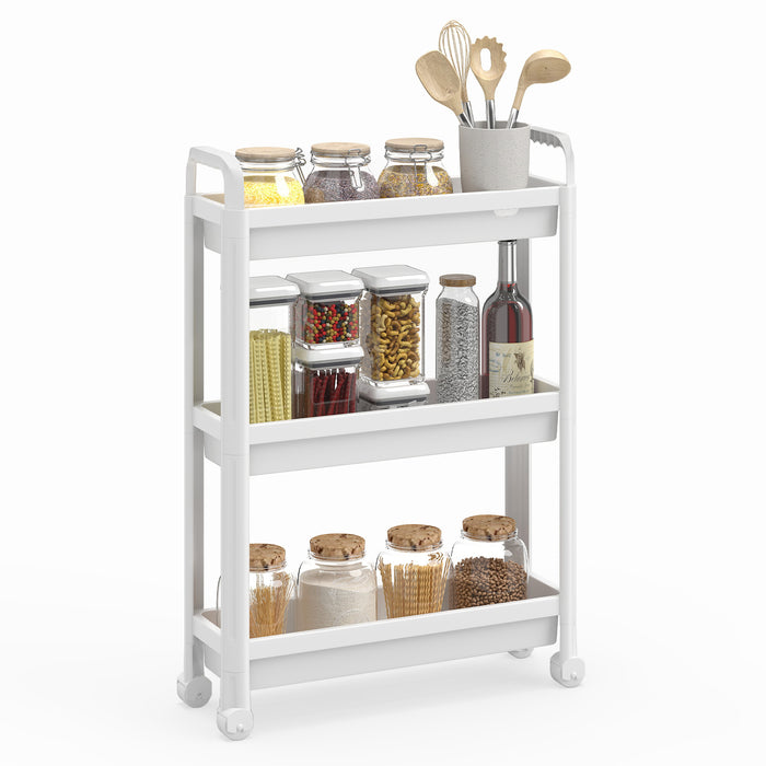 Slim Rolling Storage Cart 3-Tier Bathroom Organizer with Handles and Wheels-Black