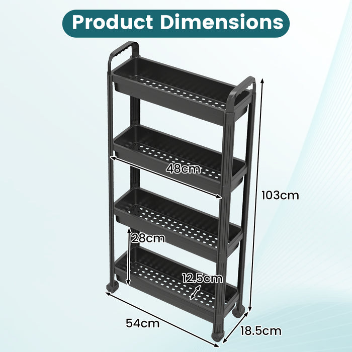Slim Rolling Storage Cart 4-Tier Bathroom Organizer with Handles-White