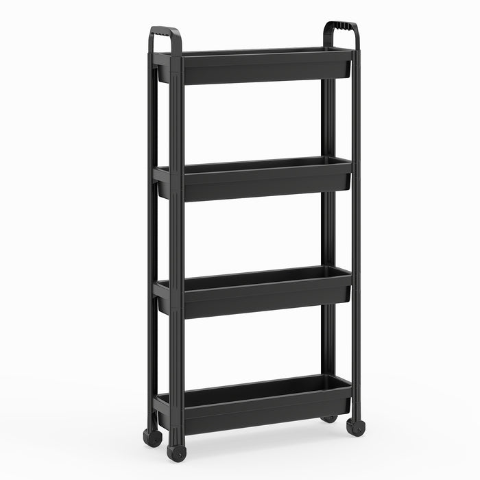 Slim Rolling Storage Cart 4-Tier Bathroom Organizer with Handles-White