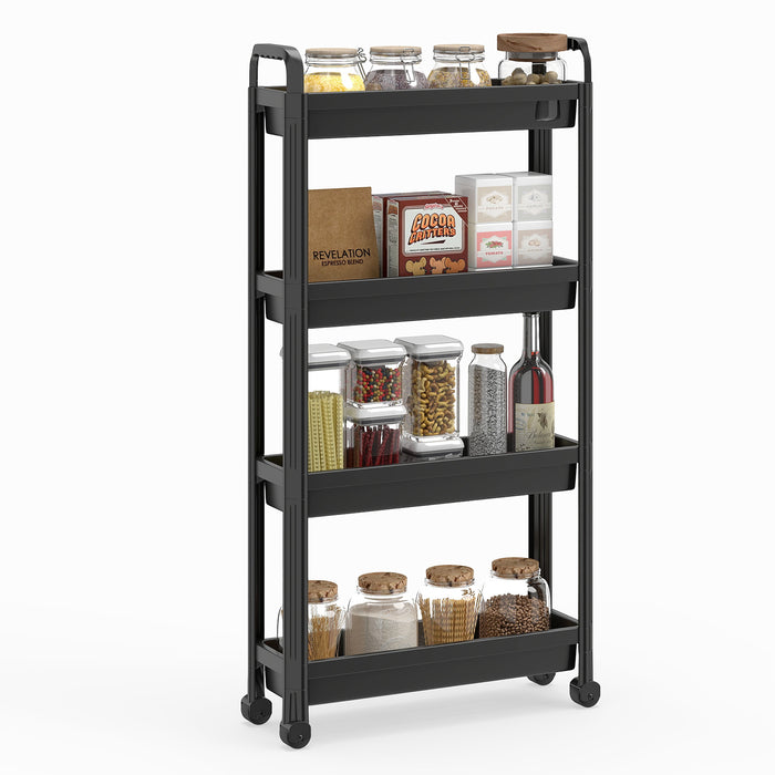 Slim Rolling Storage Cart 4-Tier Bathroom Organizer with Handles-White