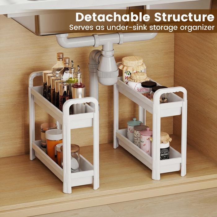 Slim Rolling Storage Cart 4-Tier Bathroom Organizer with Handles-White