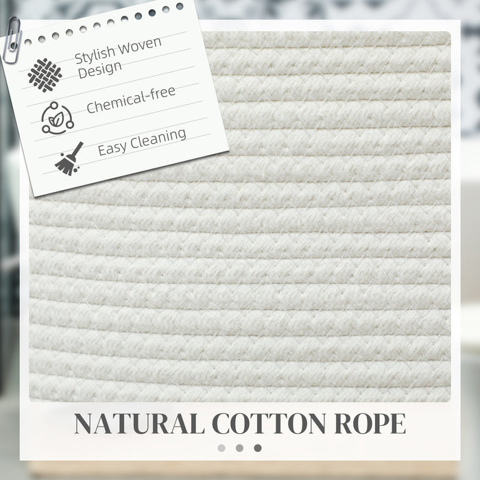HOMCOM 36L Cotton Rope Laundry Basket, with Handles - Cream White | Aosom UK